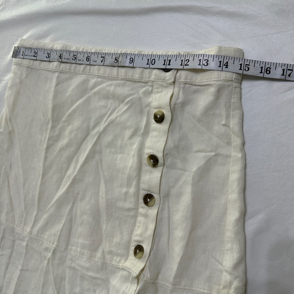 Free People Linen Midi Skirt 6 Ivory Button Boho Coastal Cowgirl Cottagecore - Picture 5 of 11